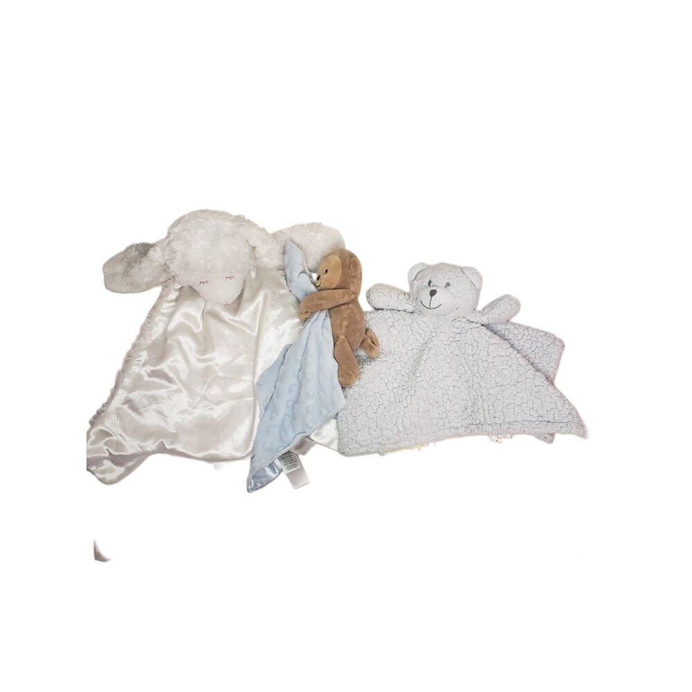 3 Piece Lot Baby Lovey Security Blanket Bear Lamb Monkey Carters Gund